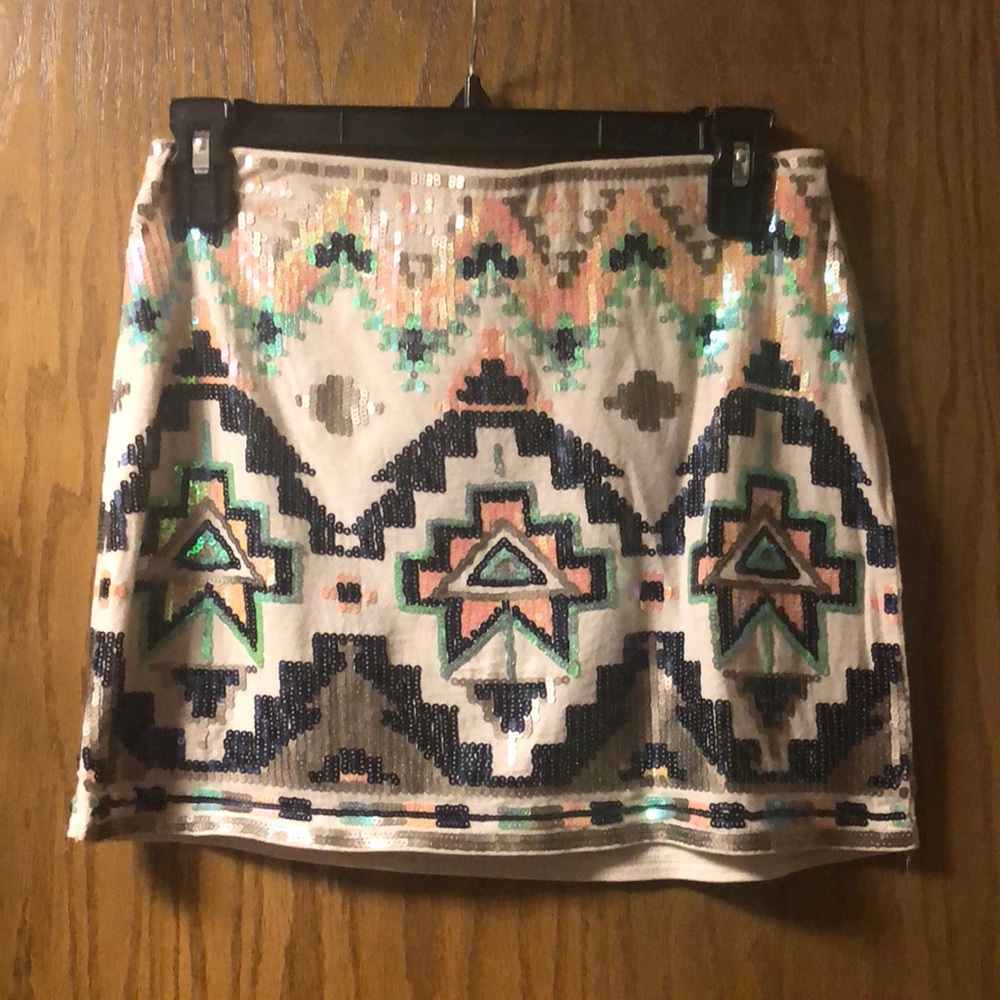 Sequin Aztec print express mini skirt